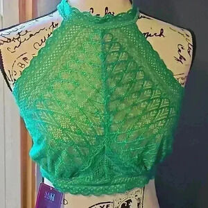 Saki Silver Juniors Green Halter Bra Top Size L